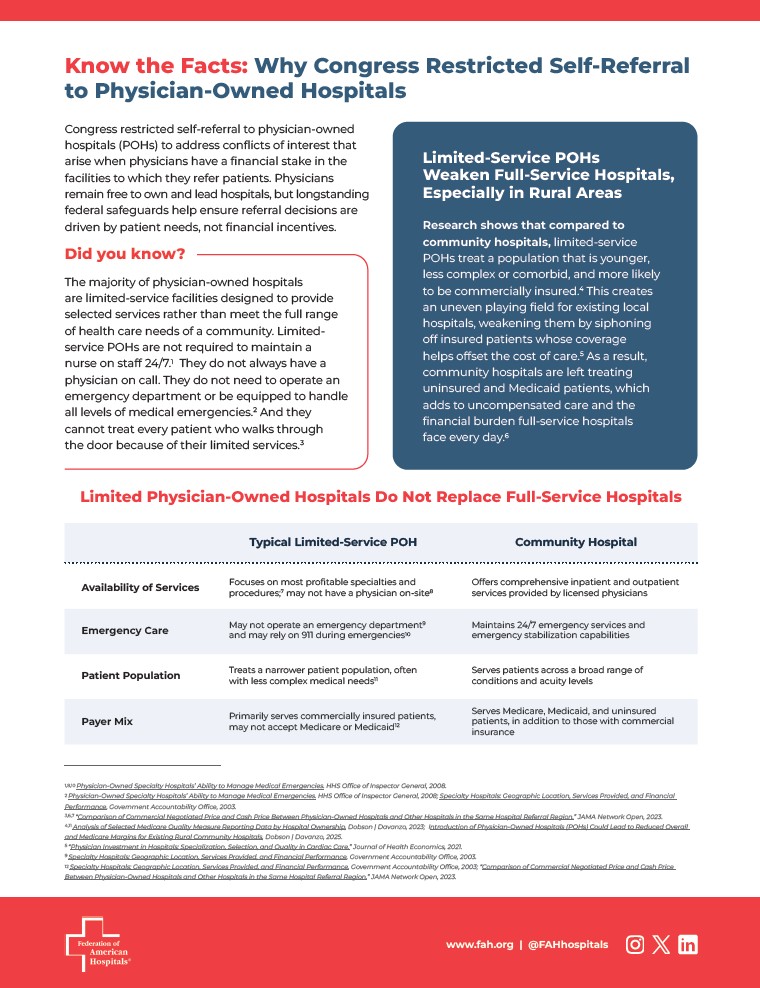 Know the Facts: Why Congress Restricted Self-Referral to Physician-Owned Hospitals